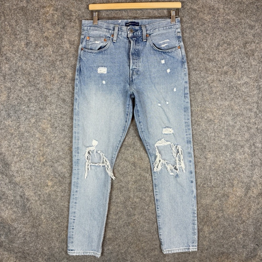 Levis Made & Crafted 501 Skinny Selvedge Jeans Womens 29x28 Blue Distressed